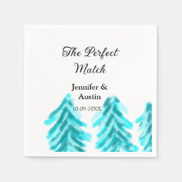 De perfecte match winter blauwe dennenboom bruilof servet