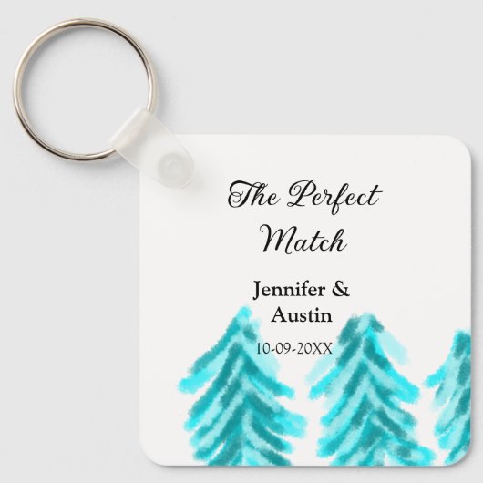 De perfecte match winter blauwe dennenboom bruilof sleutelhanger (Voorkant)
