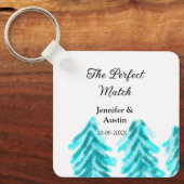 De perfecte match winter blauwe dennenboom bruilof sleutelhanger (Voorkant)