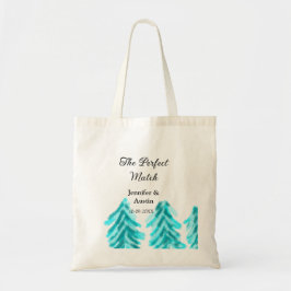 De perfecte match winter blauwe dennenboom bruilof tote bag