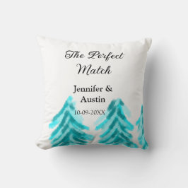 De perfecte match winter blauwe dennenboom trouw kussen
