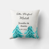 De perfecte match winter blauwe dennenboom trouwfo kussen (Achterkant)