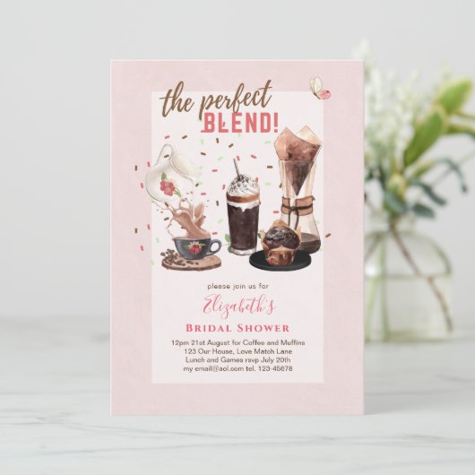 De Perfecte Mix BRUIDEFTESHOON Uitnodigingen COFFI (Staand voorkant)