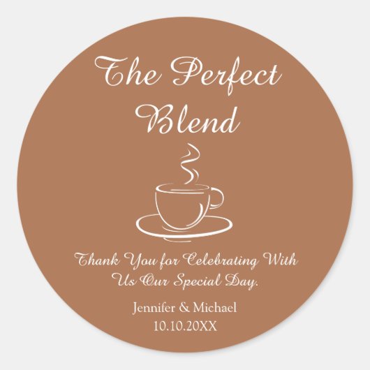 De perfecte mix, bruiloft dank u koffie bruin ronde sticker (Voorkant)