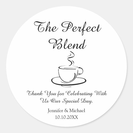 De perfecte mix, bruiloft dank u koffie ronde sticker (Voorkant)