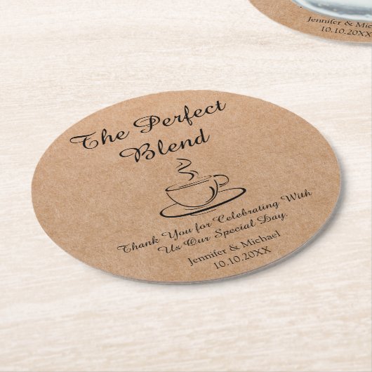 De perfecte mix, bruiloft dank u kraft ronde kartonnen onderzetter (Gebogen)