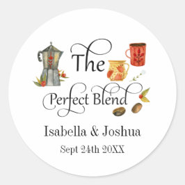 De Perfecte Mix Fantasievolle Trouwkoffie Ronde Sticker