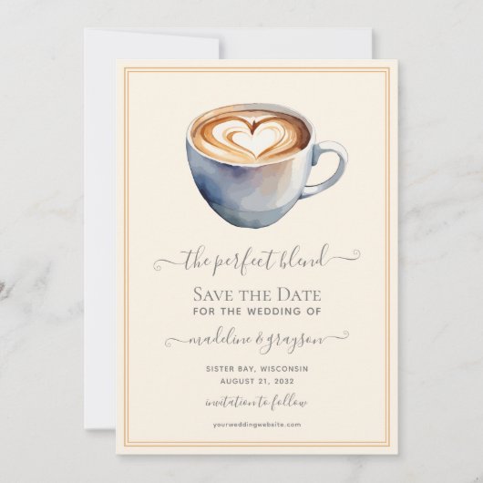 De perfecte mix foto koffie save the date (Voorkant)