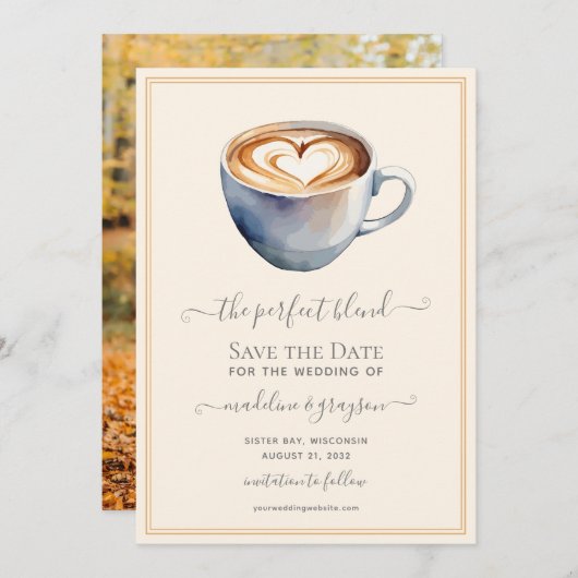 De perfecte mix foto koffie save the date (Voorkant / Achterkant)
