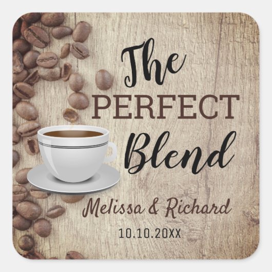 De perfecte mix koffie bruiloft rustiek hout vierkante sticker (Voorkant)
