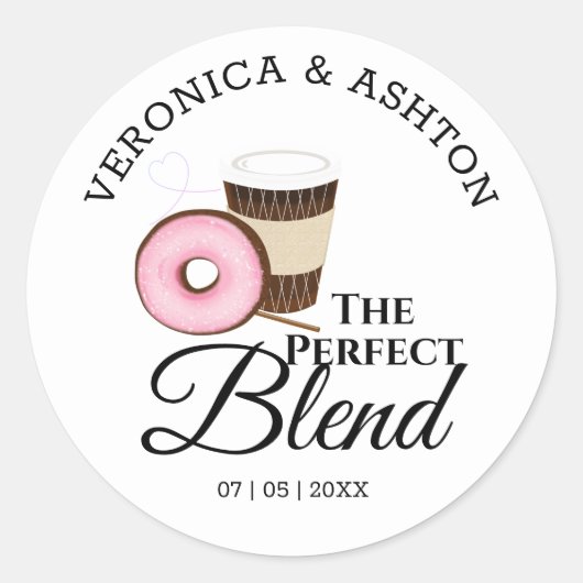 De Perfecte Mix Koffie en Donut | Bruiloft Ronde Sticker (Voorkant)