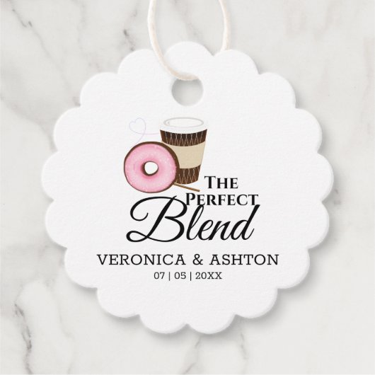 De perfecte mix roze ijsdonut & koffie bedankjes labels (Voorkant)