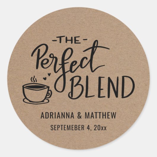 De Perfecte Mix | Rustic Kraft Papier Huwelijk Ronde Sticker (Voorkant)