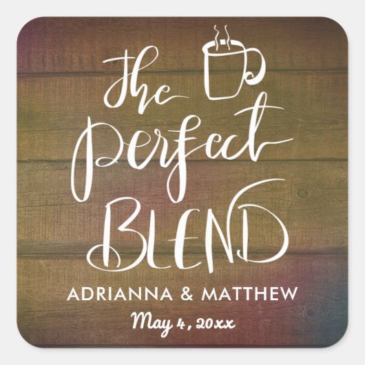 De perfecte mix rustieke hout bruiloft gunst vierk vierkante sticker (Voorkant)