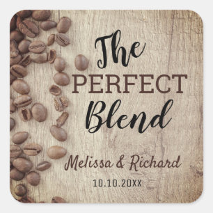 De perfecte mix rustieke houten koffie bruiloft vierkante sticker