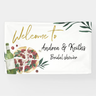 De perfecte Paar Pizza en de grote banner van Beer