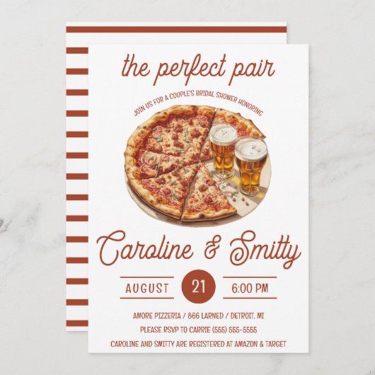 De perfecte Pair Pizza & Beer Paar Vrijgezellenfee Kaart (Voorkant / Achterkant)