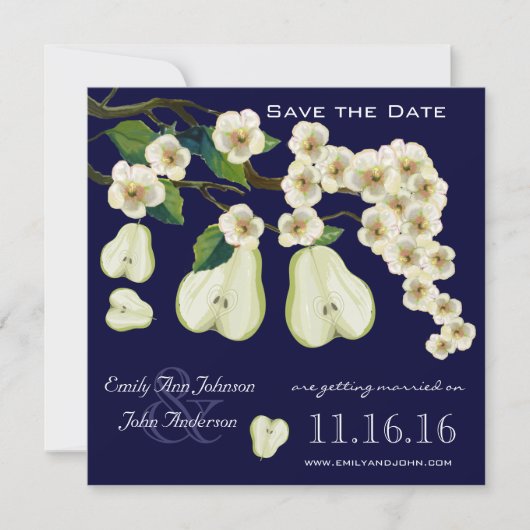 De Perfecte Peer Bloeiende Tak Save the Date Kaart (Voorkant)