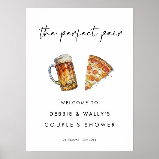 De perfecte Pizza en Bier Paar Douche Poster (Voorkant)