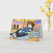 De perfecte stranddag, kat  kaart (Gele Bloem)