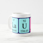 De periodieke mok van de lijstnaam van de lancerin (Voorkant links)