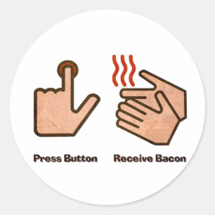 de pers knoop ontvangt bacon ronde sticker