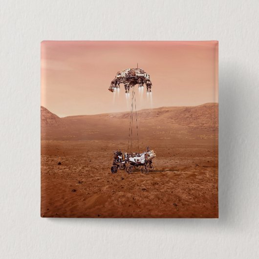 De Perseverance Rover landt veilig op Mars. Vierkante Button 5,1 Cm (Voorkant)