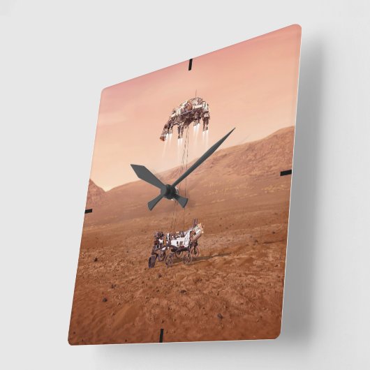 De Perseverance Rover landt veilig op Mars. Vierkante Klok (Hoek)