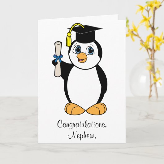De Personaliseerbare Pinguïn van de Afstuderen van Kaart (Gele Bloem)