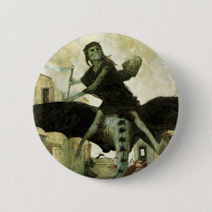 De Pest van Arnold Böcklin, Vintage Symbolisme Ronde Button 5,7 Cm