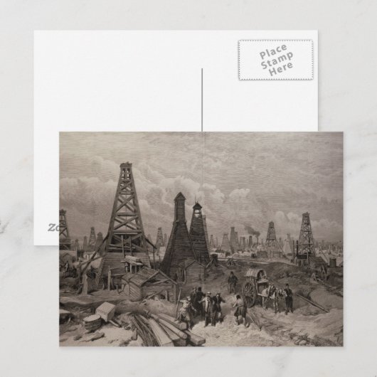 De petroleumolie wells in Baku op de Caspian Briefkaart (Voorkant / Achterkant)