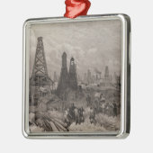 De petroleumolie wells in Baku op de Caspian Metalen Ornament (Links)