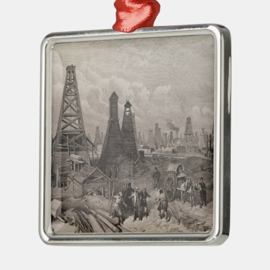 De petroleumolie wells in Baku op de Caspian Metalen Ornament (Links)