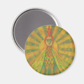 "De Phoenix", zon vogel, godin, geel &oranje, Magneet (Voorkant / Achterkant)