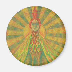 "De Phoenix", zon vogel, godin, geel &oranje, Magneet