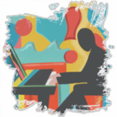 De Pianist - Originele Olie Schildering Sticker (Voorkant)