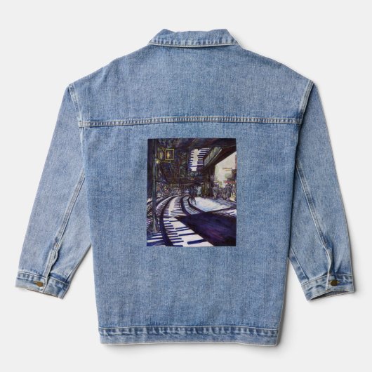 De piano stofzuigen denim jacket (Achterkant)