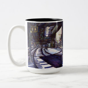 De piano stofzuigen tweekleurige koffiemok