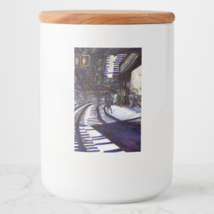 De piano stofzuigen voedselcontainer etiket