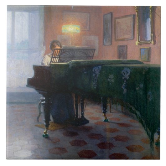 De pianospeler (pianist) (Vrouw muzikant) Tegeltje (Voorkant)