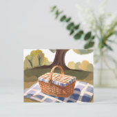 De picknick | Blauw Wit Gestreepte Wicker Waterver Briefkaart (Staand voorkant)