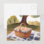 De picknick | Blauw Wit Gestreepte Wicker Waterver Briefkaart (Voorkant / Achterkant)