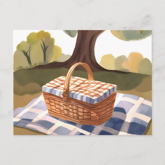 De picknick | Blauw Wit Gestreepte Wicker Waterver Briefkaart (Voorkant)