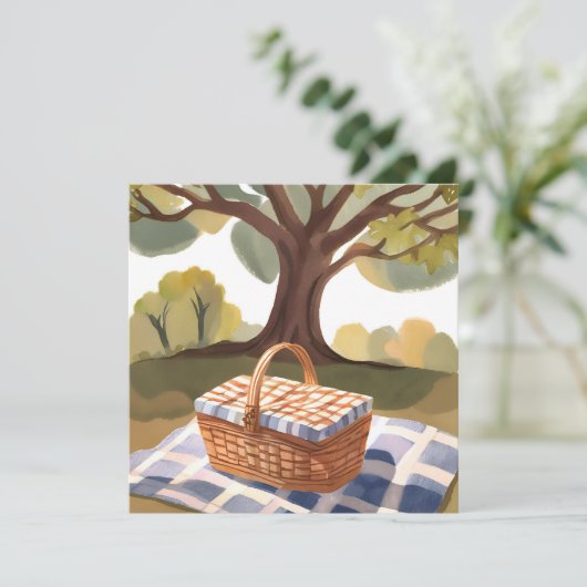 De Picknick | Waterverfkaart met Rieten Mand (Staand voorkant)