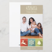 De Pictogrammen Feliz (Beige) Navidad van de Feestdagenkaart (Voorkant / Achterkant)