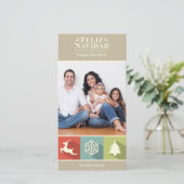 De Pictogrammen Feliz (Beige) Navidad van de Feestdagenkaart (Staand voorkant)