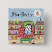 De pinguïn beloningsknop lezen vierkante button 5,1 cm (Voorkant)