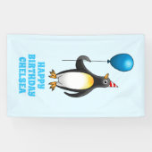 De pinguïn met de blauwe ballon spandoek (Horizontaal)