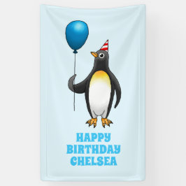 De pinguïn met de blauwe ballon spandoek