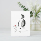 De Pinguïn van Kerstmis, sumi-E Feestdagenkaart (Staand voorkant)